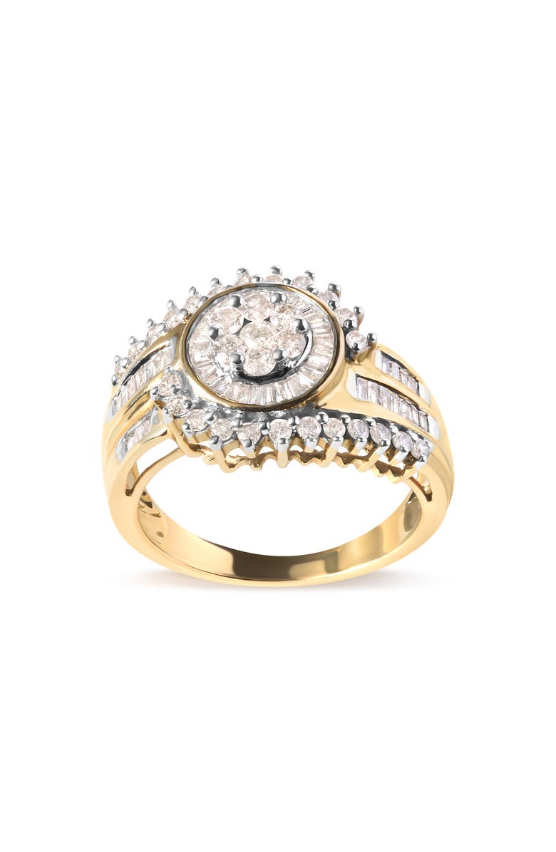 Haus of Brilliance 10K Yellow Gold 1 Cttw Diamond Cluster Swirl Band Ring, Main, color, Yellow