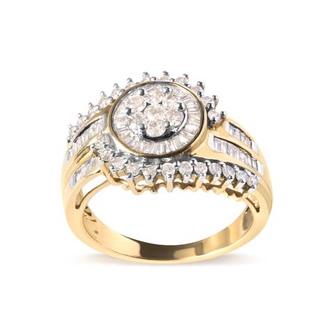 10K Yellow Gold 1 Cttw Diamond Cluster Swirl Band Ring
