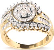 Haus of Brilliance 10K Yellow Gold 1 Cttw Diamond Cluster Swirl Band Ring