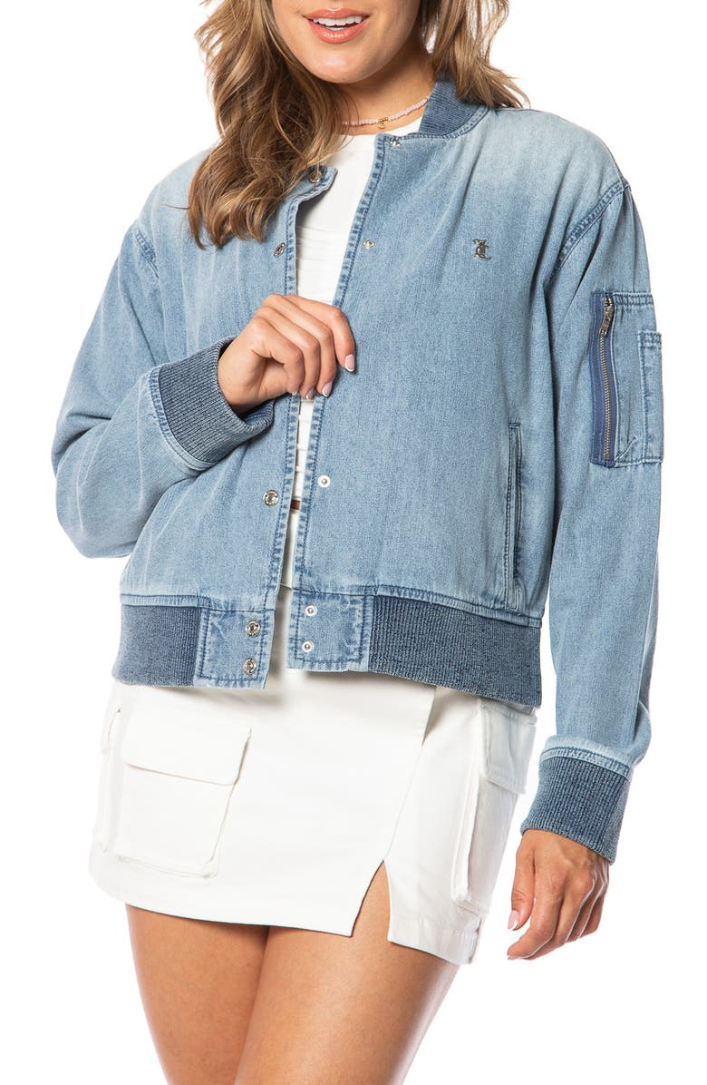 Juicy Couture Denim Bomber Jacket, Main, color,