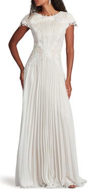 Tadashi Shoji Embroidered Lace Cap Sleeve Gown