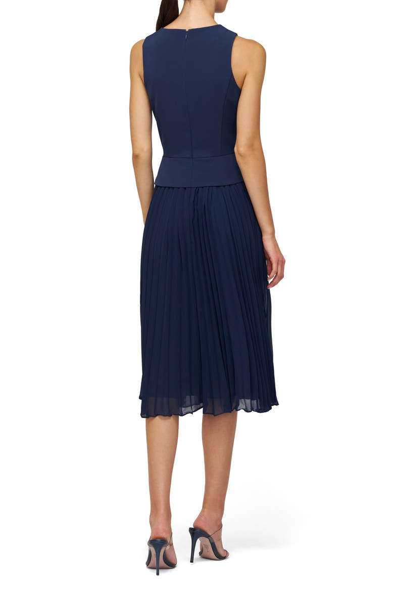 Orella Pleated Mixed Media Cocktail Dress, Alternate, color, DARK MIDNIGHT