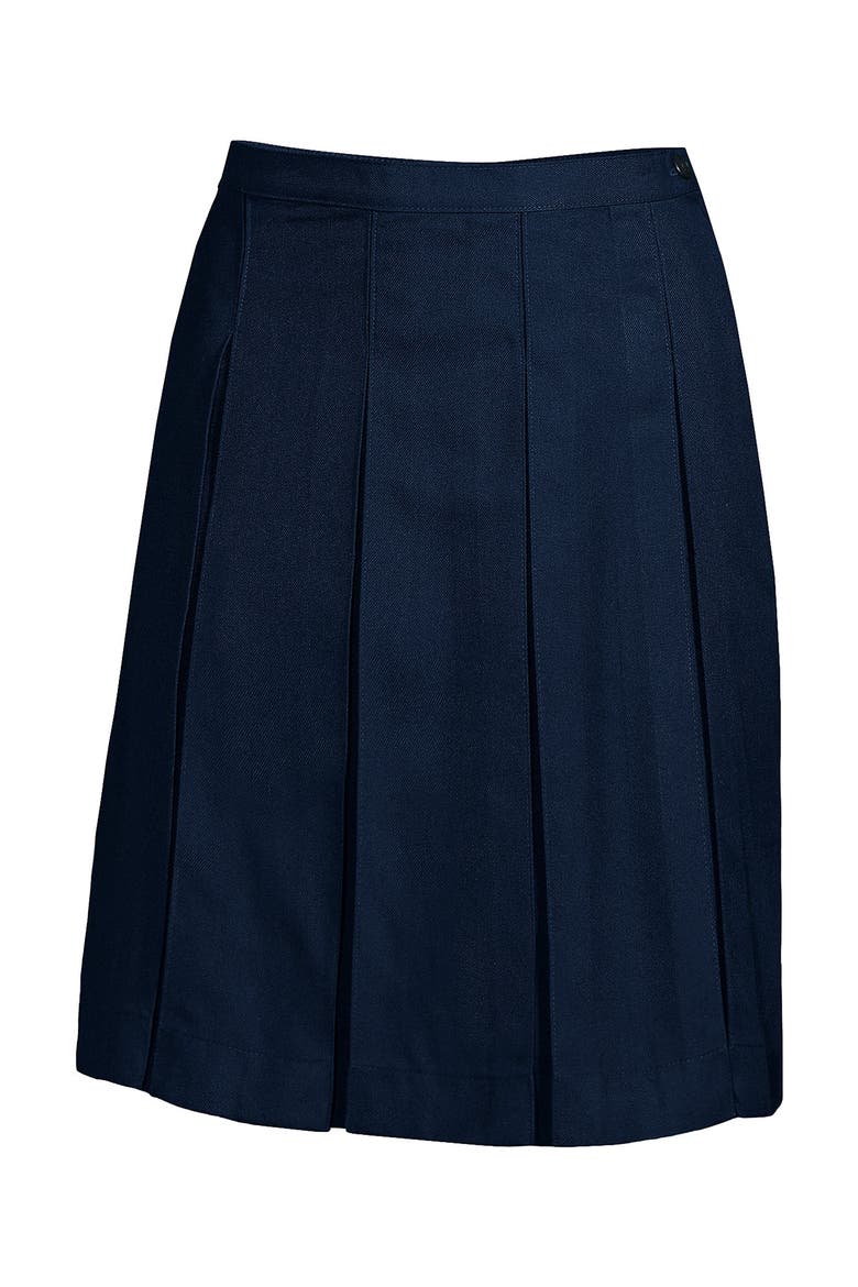 Plus Size Solid Top of Knee Box Pleat Skirt, Alternate, color, Classic Navy