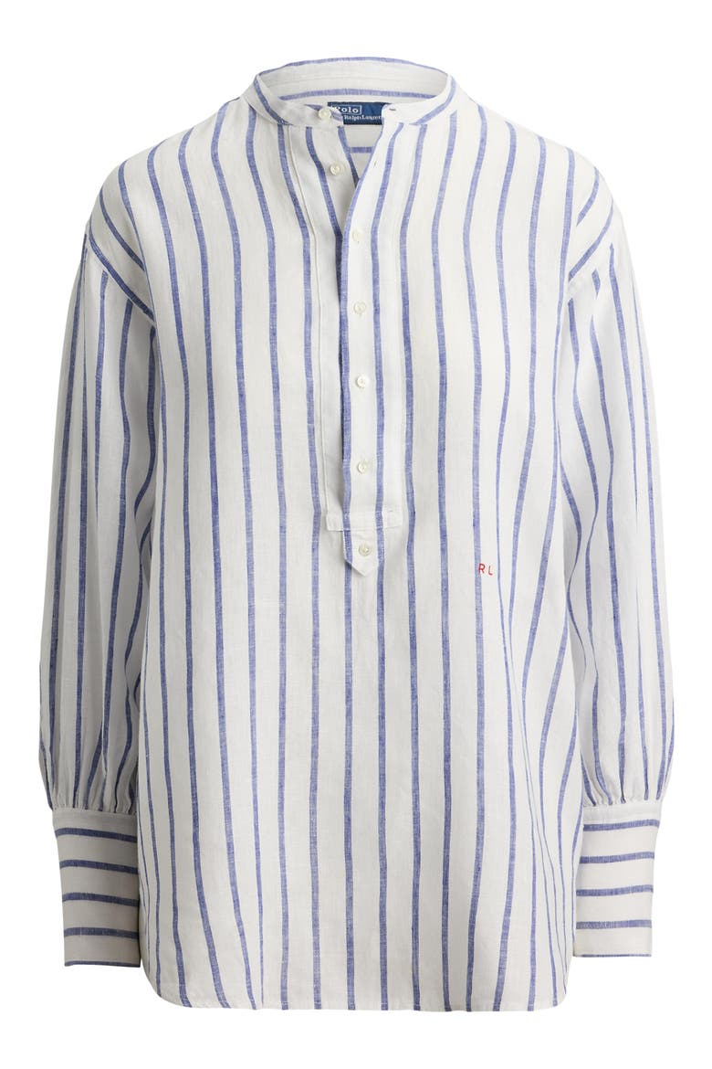 Stripe Long Sleeve Linen Shirt, Alternate, color, WHITE-ROYAL