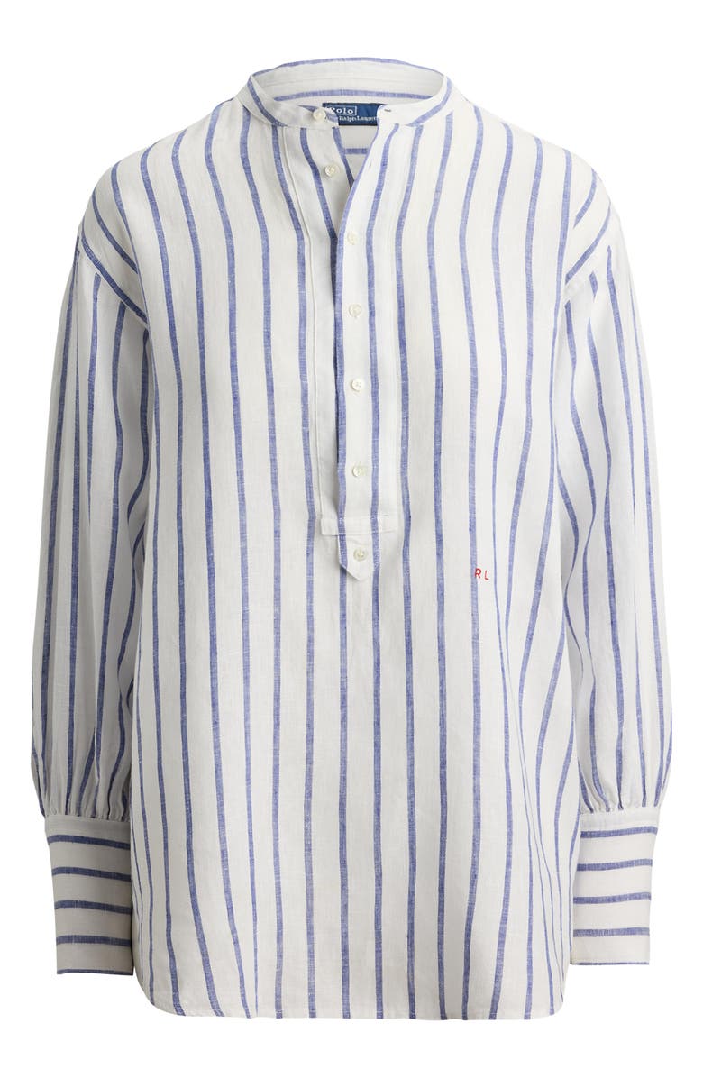Polo Ralph Lauren Stripe Long Sleeve Linen Shirt, Alternate, color, White-Royal