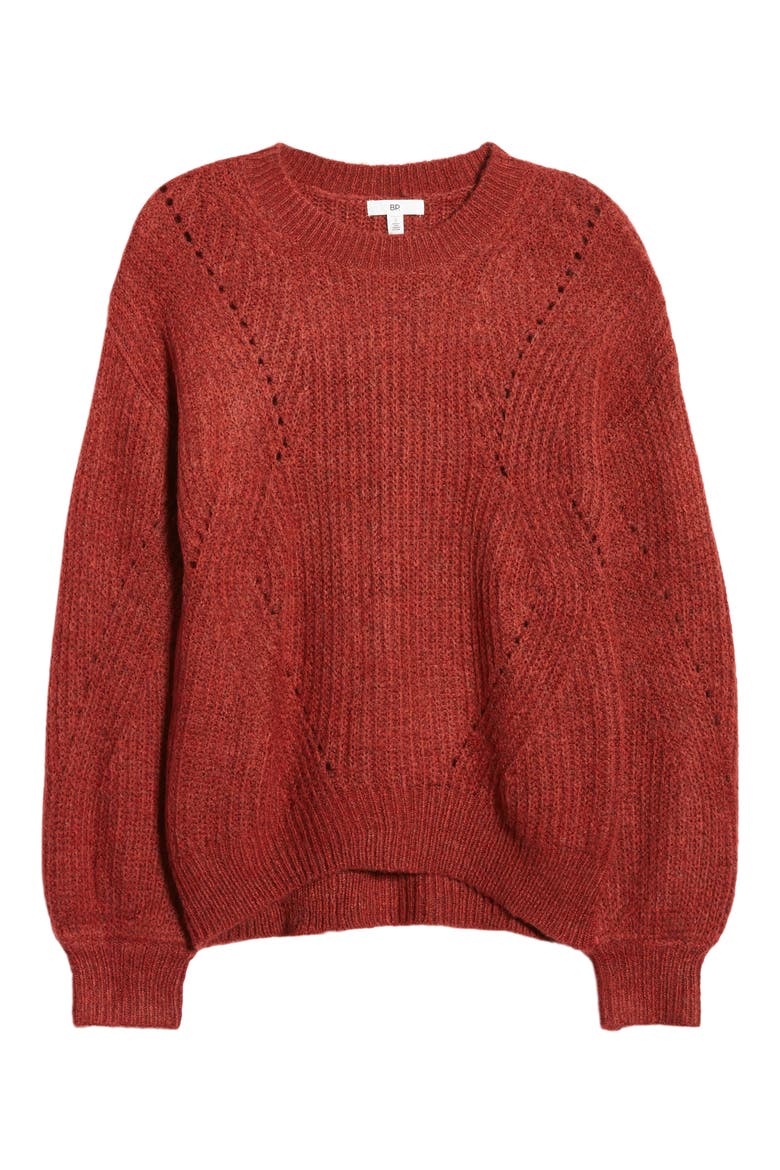 Chunky Pointelle Sweater, Alternate, color, RED RHUBARB HEATHER