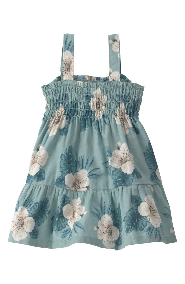 Little Planet Print Smocked Organic Cotton & Linen Sundress & Bloomers Set, Alternate, color, Hibiscus