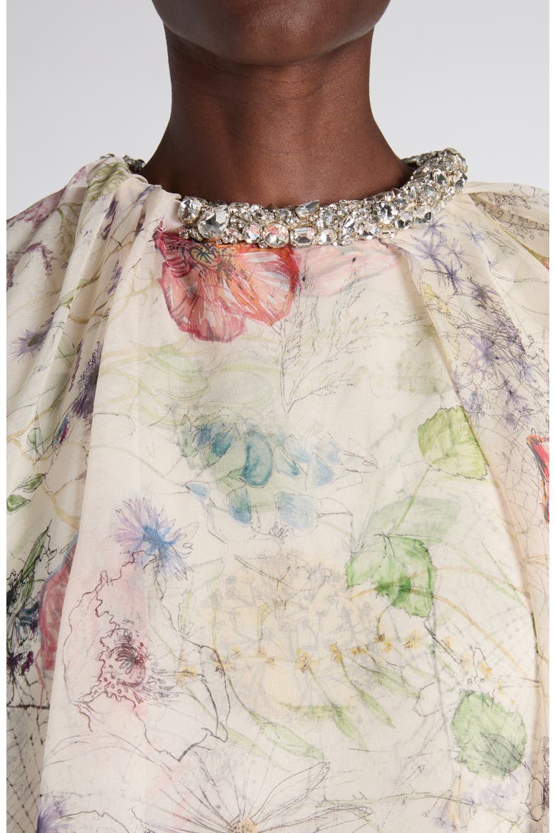 Floral Print Silk Cape Dress, Alternate, color, WHITE