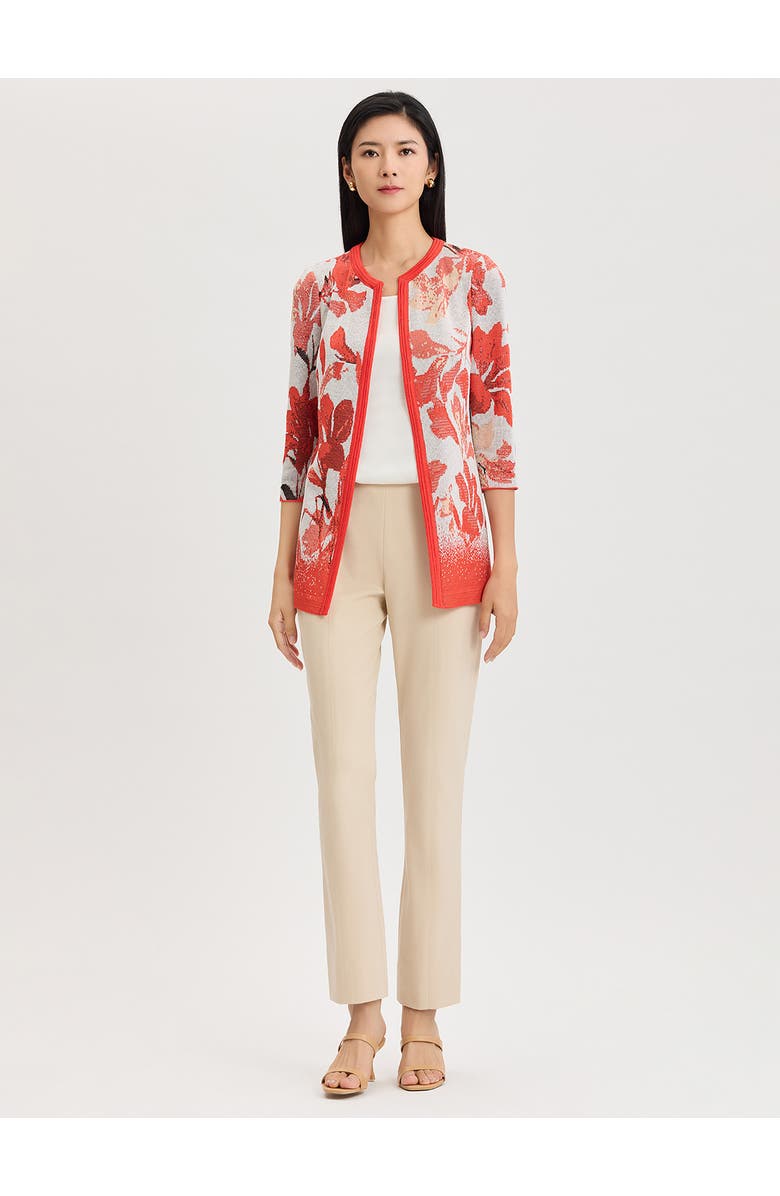 Misook Floral Jacquard Flat Knit Jacket, Alternate, color, Cherry/Peach/Ivory/Black