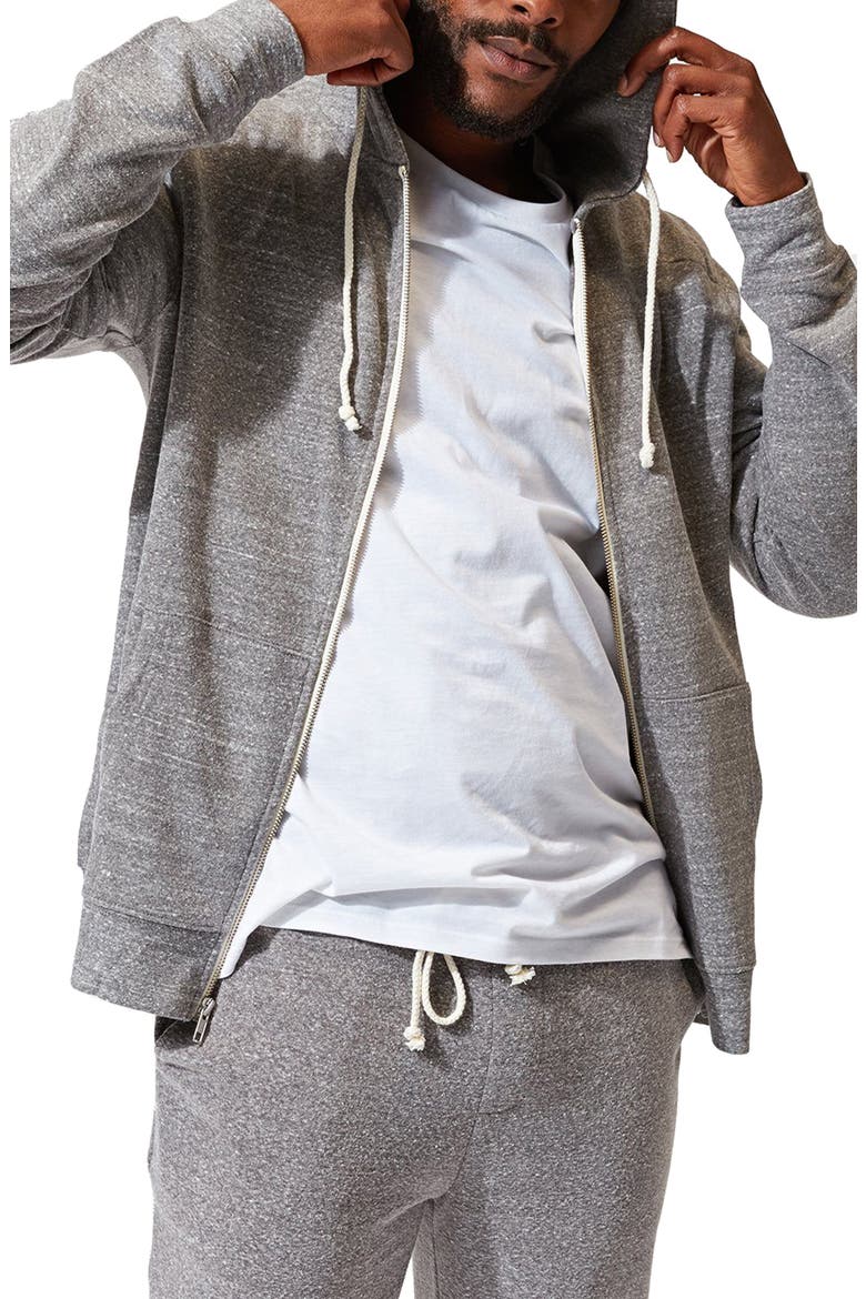 Trim Fit Heathered Fleece Zip Hoodie, Alternate, color, HEATHER GREY