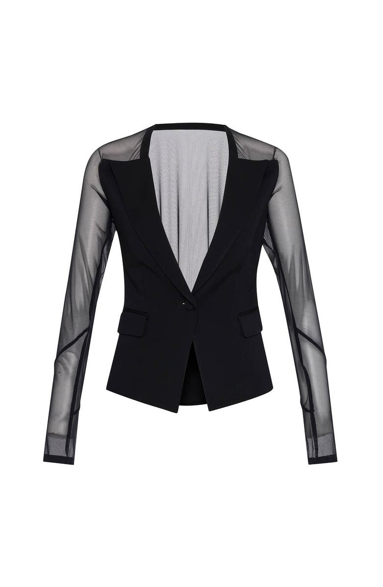 THEO The Label Aphrodite Mesh Sleeve Knit Jacket, Main, color, Black