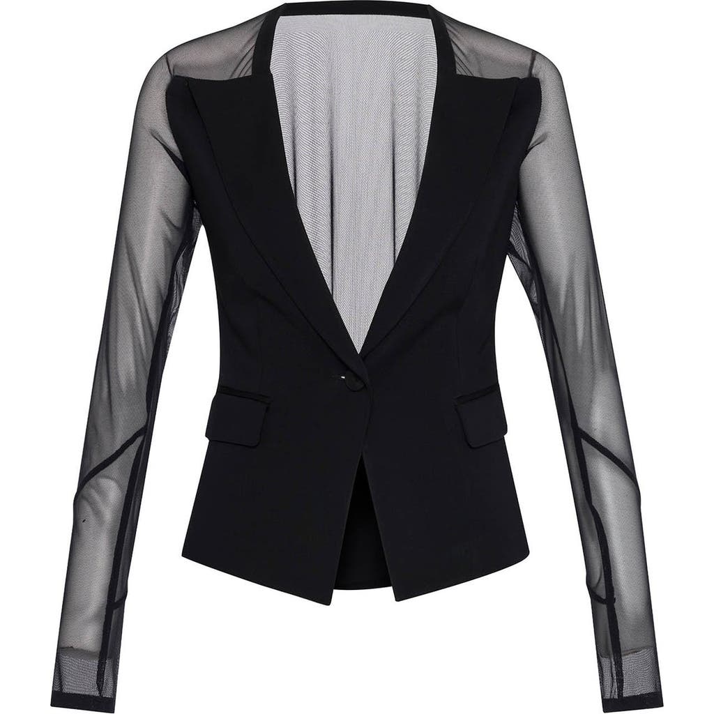 Theo The Label Women's Black Aphrodite Mesh Sleeve Knit Jacket In Black
