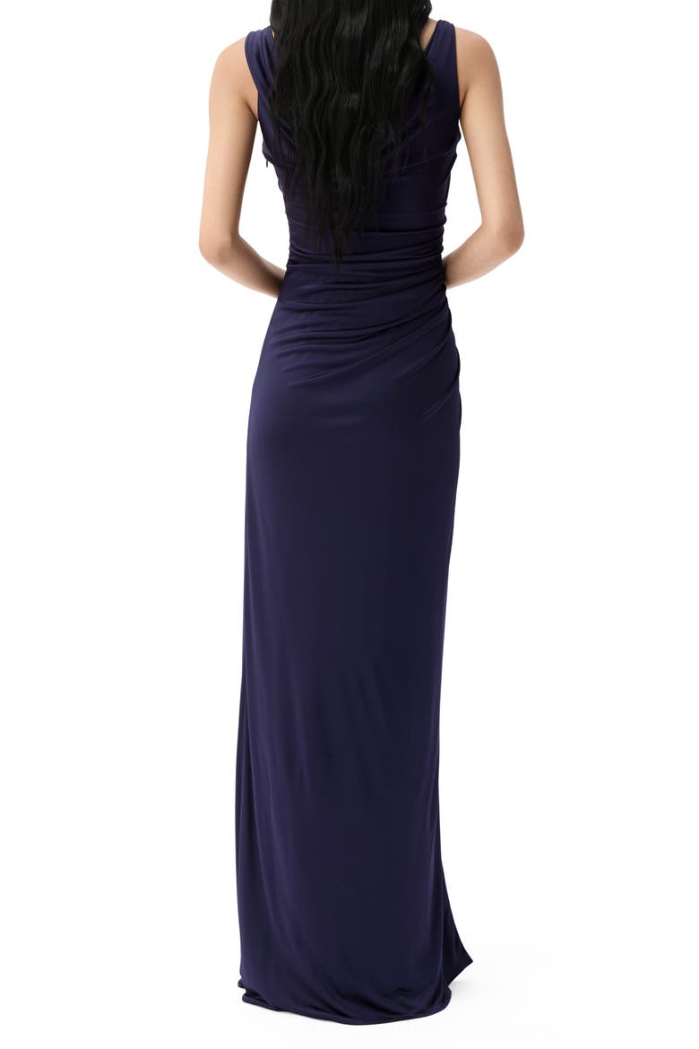 Draped Liquid Jersey Gown, Alternate, color, NAVY