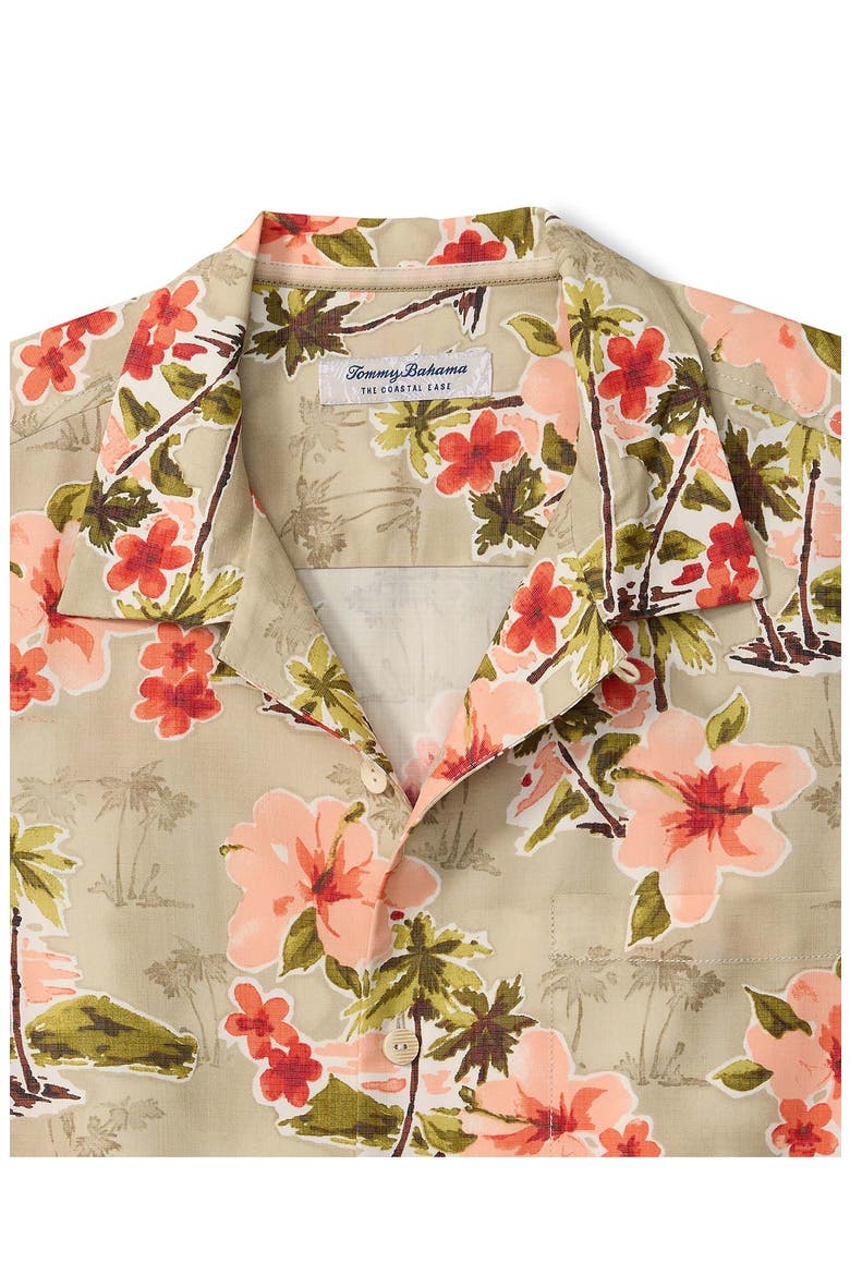 Coastal Ease Palm & Petals Floral IslandZone® Camp Shirt, Alternate, color, CAMEO