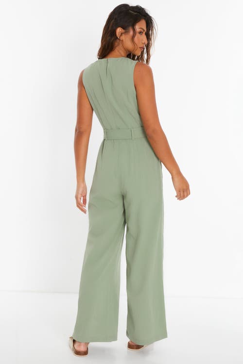 Quiz Linen Culotte Jumpsuit In Green
