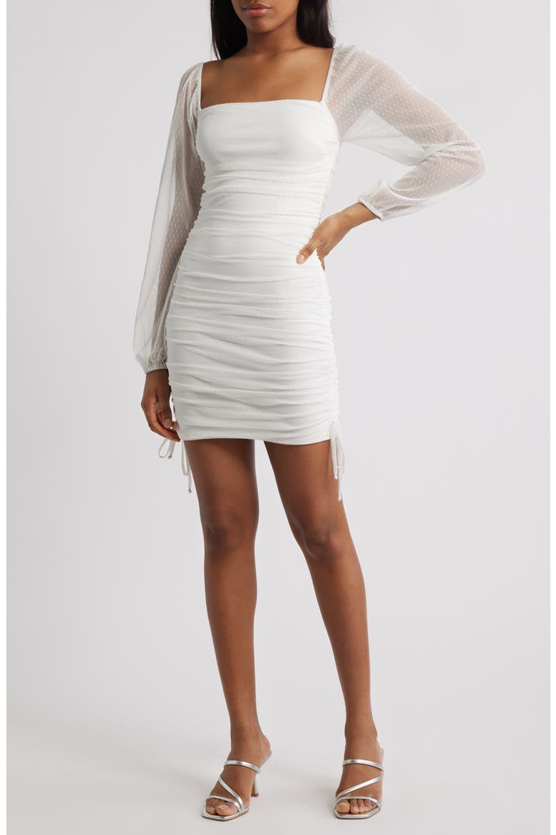Long Sleeve Ruched Minidress, Main, color, WHITE