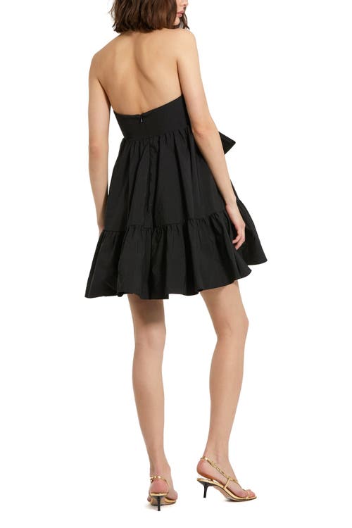 Mac Duggal Strapless Faille Twist Bow Mini Dress In Black