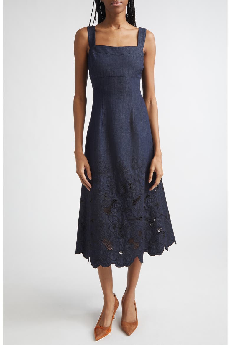 Rosaura Eyelet Embroidery Denim Dress, Main, color, INDIGO RINSE
