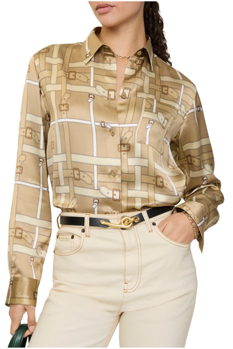 Regular Fit Belt Check Viscose Shirt, Main, color, Sand beige