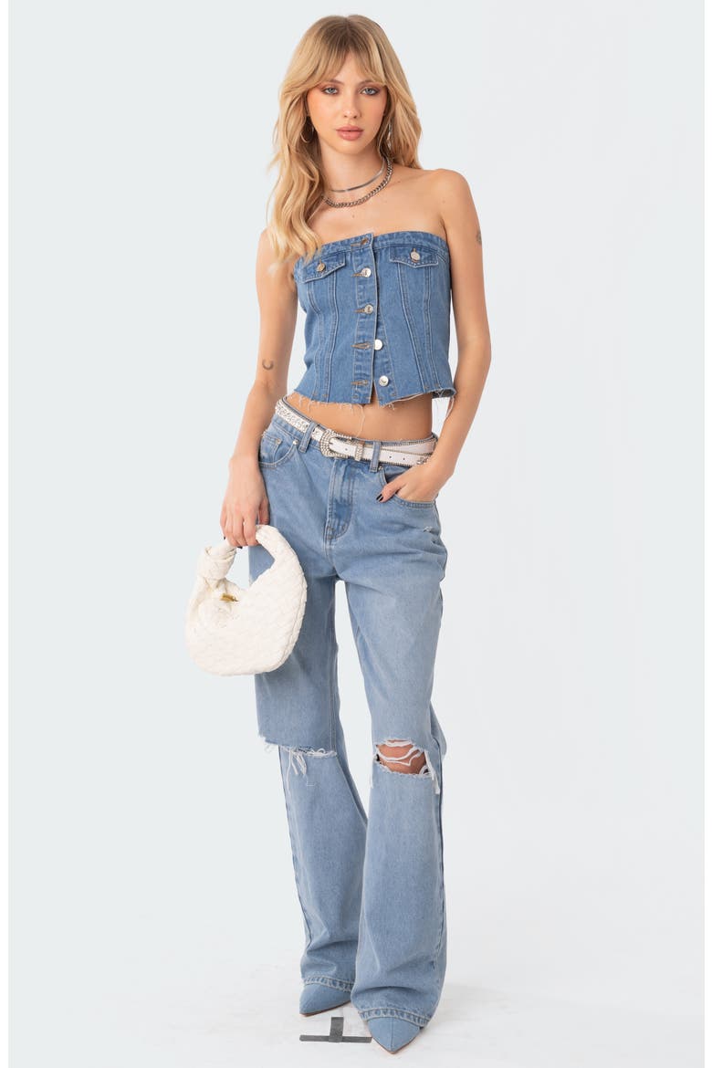River Strapless Denim Crop Top, Alternate, color, BLUE