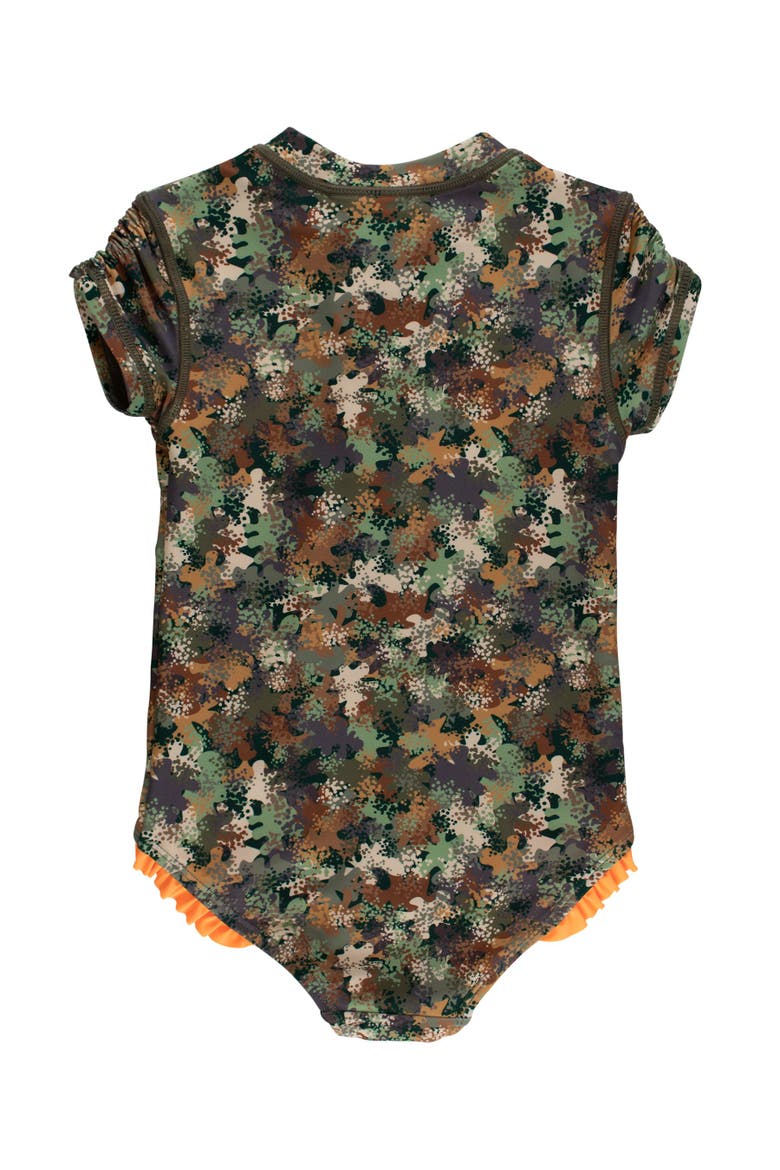 Girls Short Sleeve UPF50+ One Piece Rash Guard, Alternate, color, Classic Camo