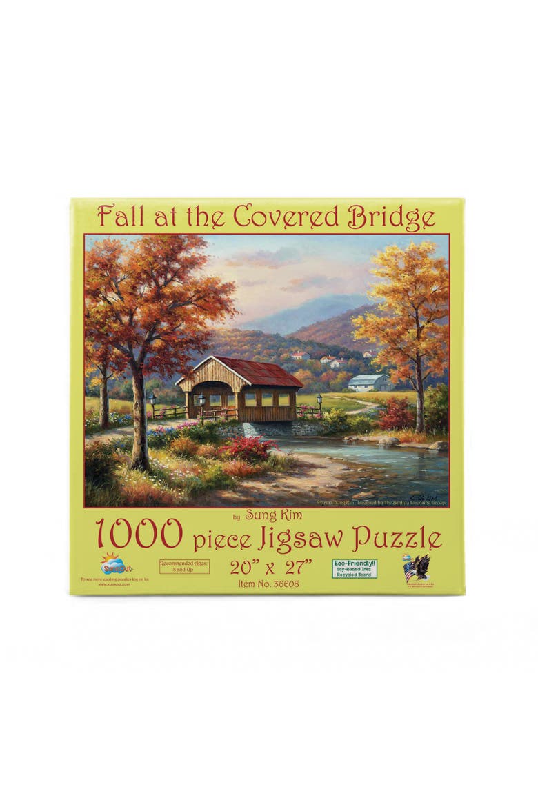 Fall at the Covered Bridge a 1000 piece Jigsaw Puzzle for Adults, Alternate, color, Multicolor