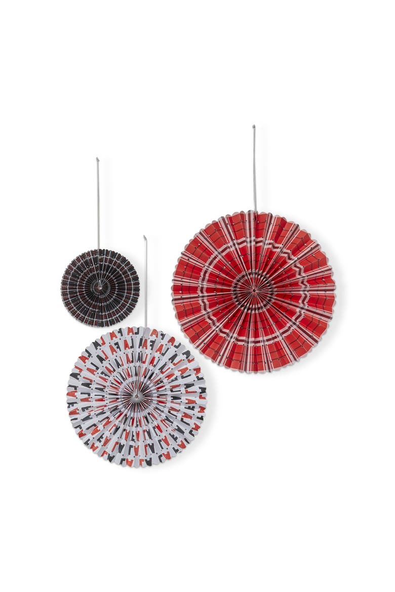 Falala Plaid Paper Fan Decor Set of Three Multicolor Art, Main, color, Red