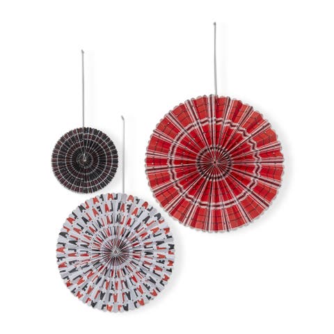 Falala Plaid Paper Fan Decor Set of Three Multicolor Art