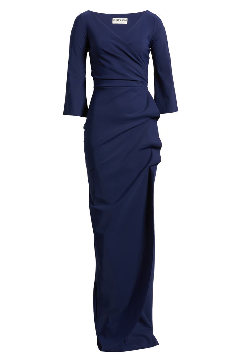 Zalfa Ruched Faux Wrap Dress, Alternate, color, BLUE NOTTE