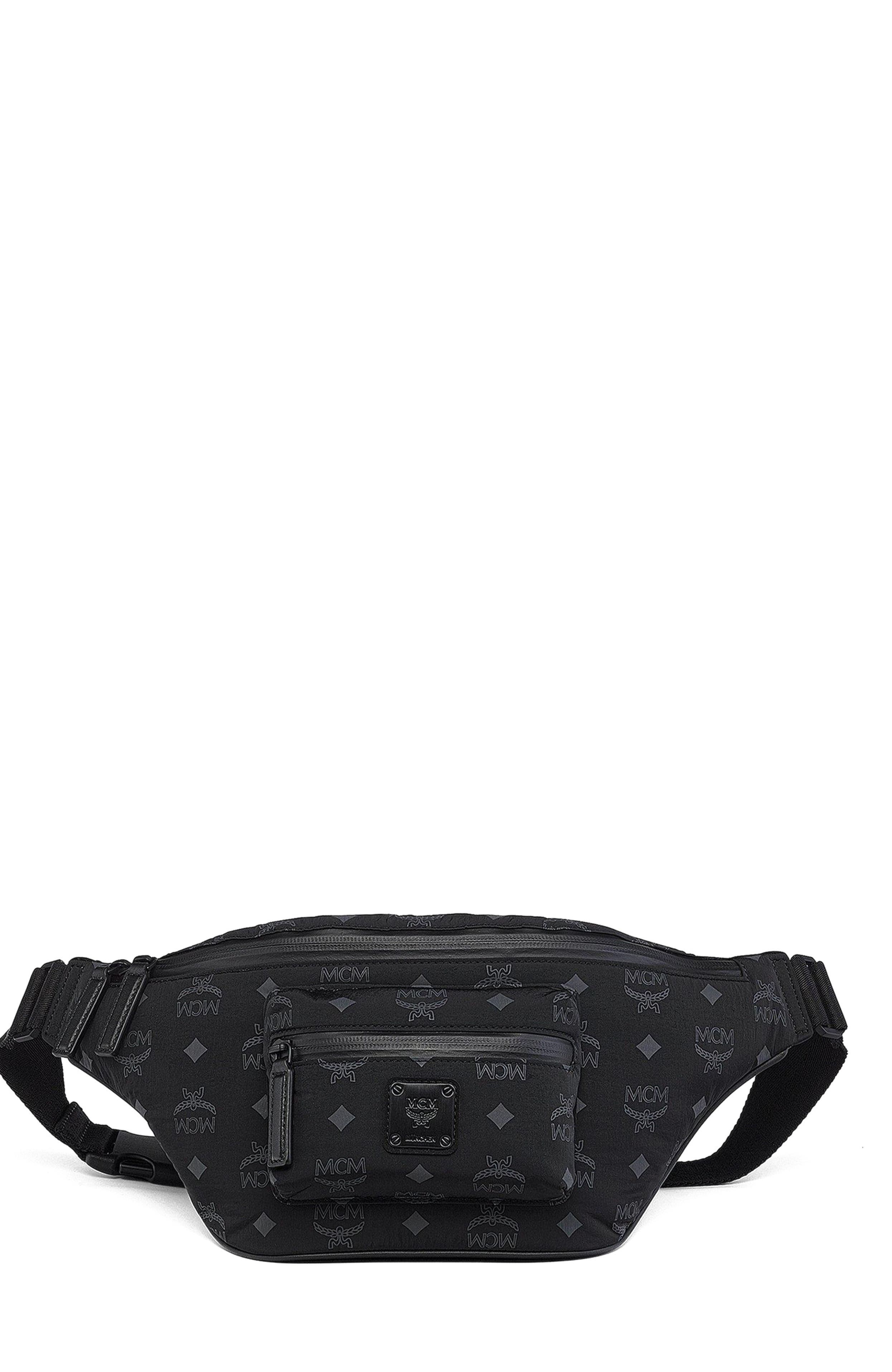 MCM Fursten Belt Bag in Monogram Nylon, Main, color, Black