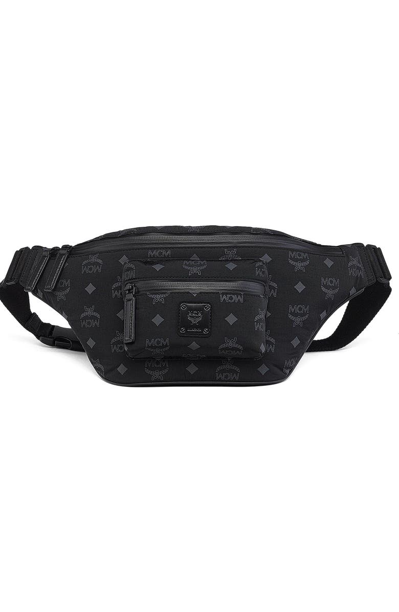 MCM Fursten Belt Bag in Monogram Nylon, Main, color, Black