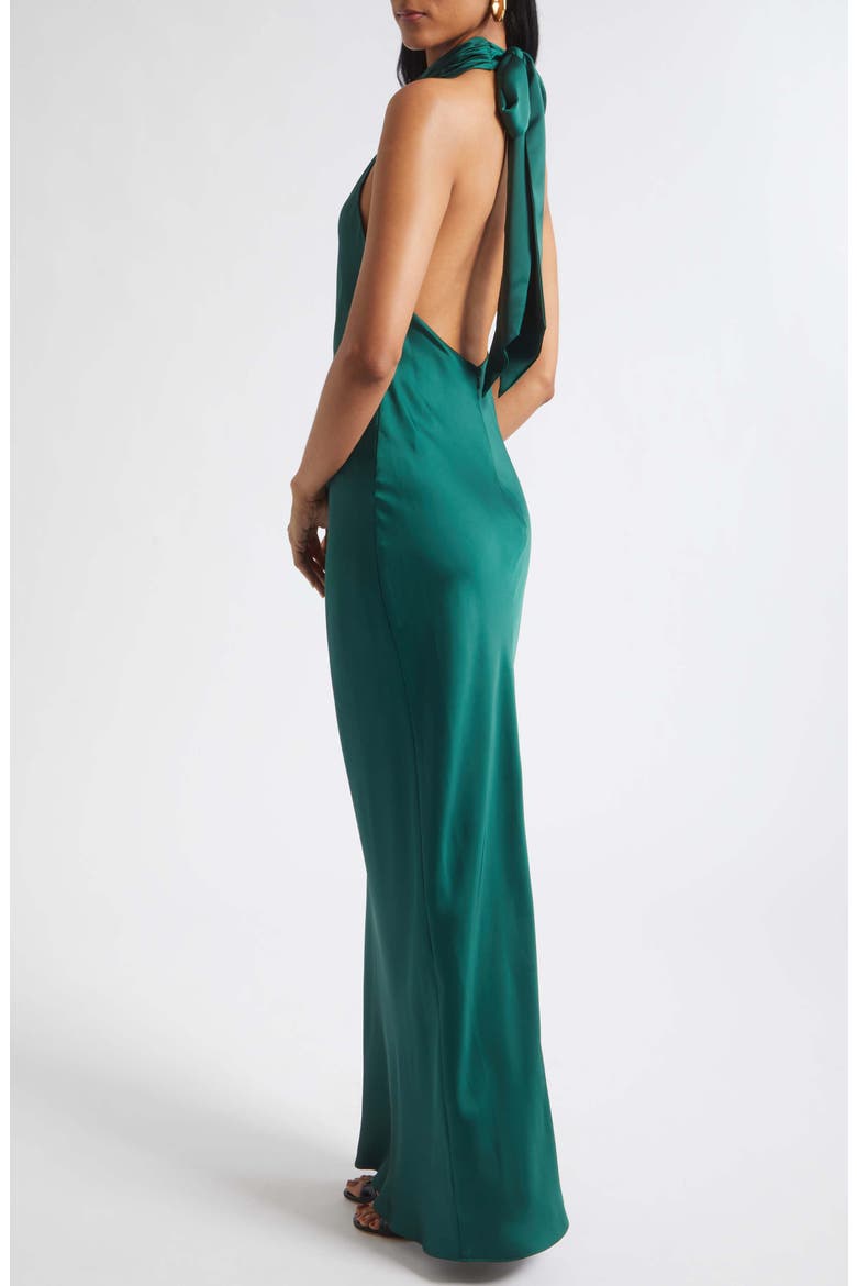 Tatiana Halter Neck Satin Gown, Alternate, color, DEEP EMERALD
