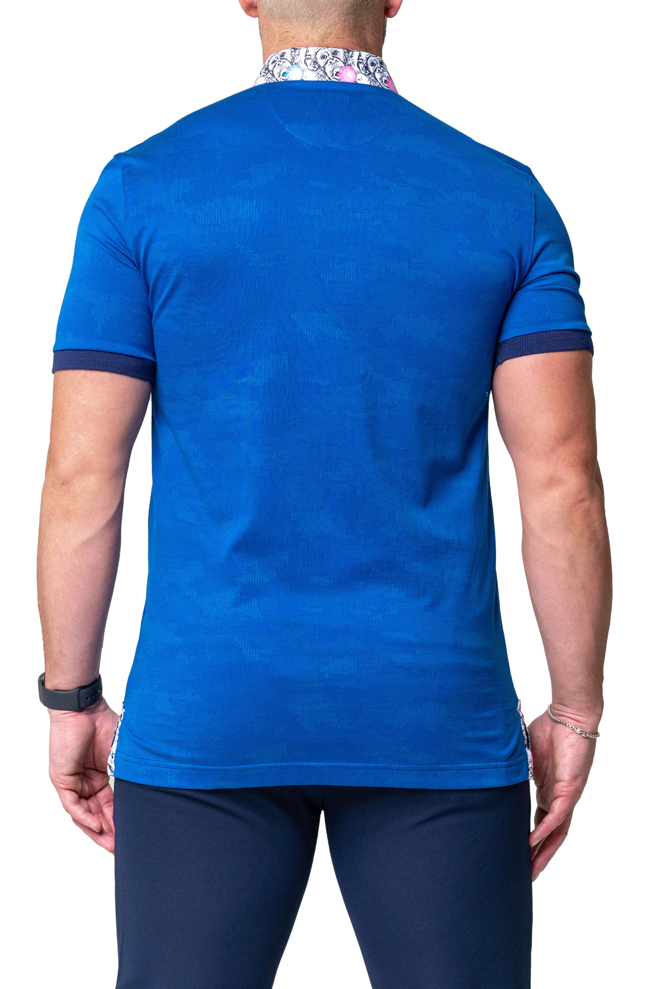 Mozarttazo Blue Jacquard Button-Down Polo - image 2