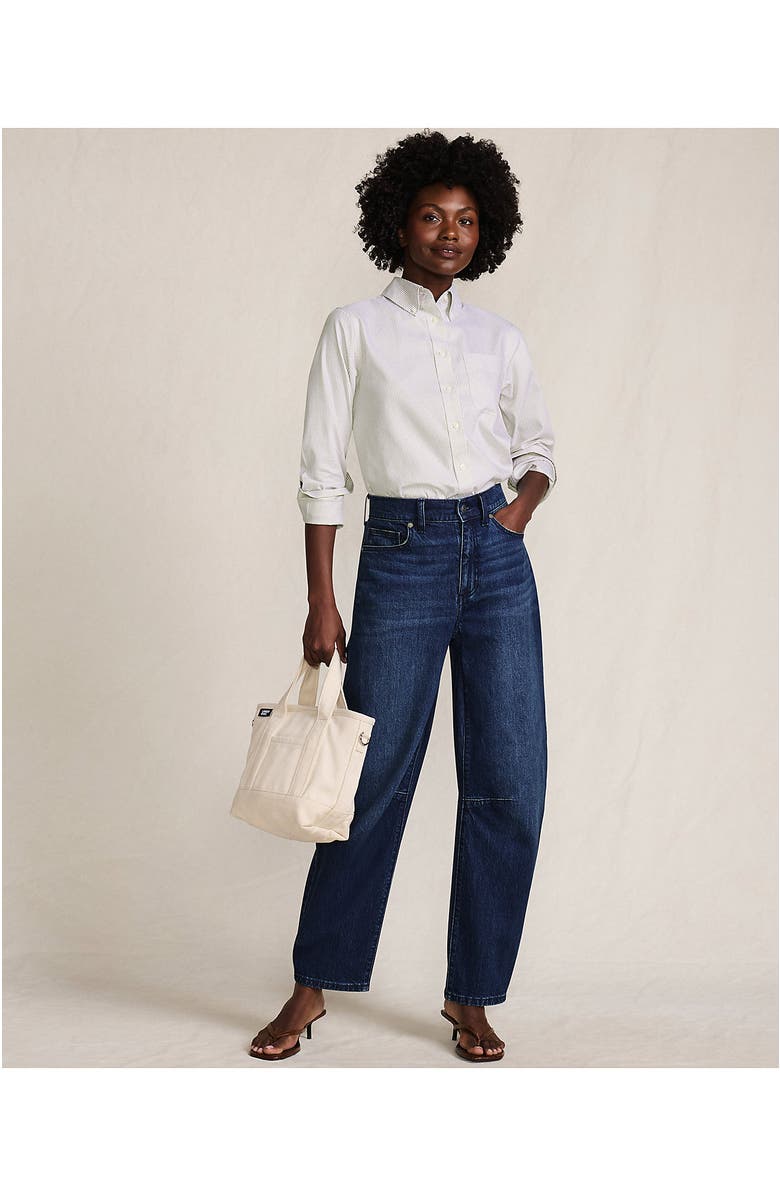 Lands' End No Iron Pinpoint Mens Fit Shirt, Alternate, color, Khaki Narrow Stripes