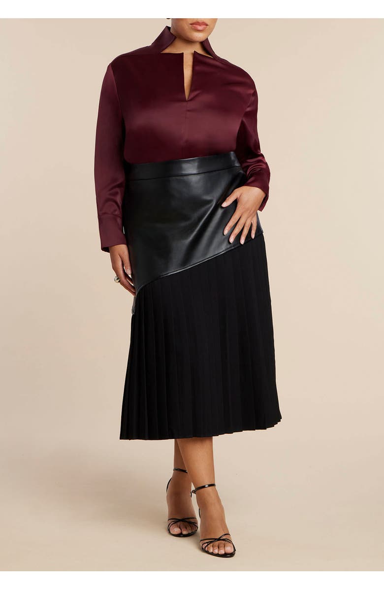 ELOQUII Deconstructed Neckline Blouse, Alternate, color, Tawny Port
