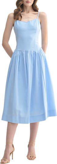 Drop Waist Cotton & Linen Midi Dress