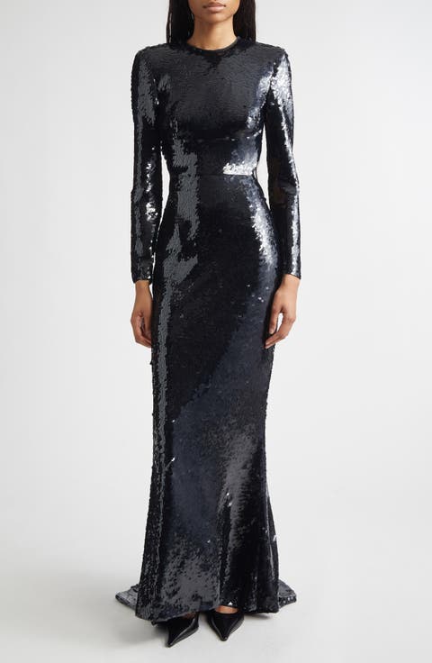 Long Sleeve Sequin Gown