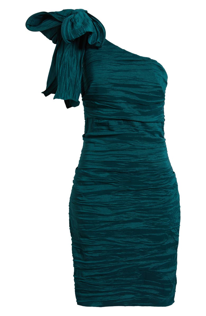 Alex Evenings Bow Crinkle One-Shoulder Cocktail Dress, Alternate, color,