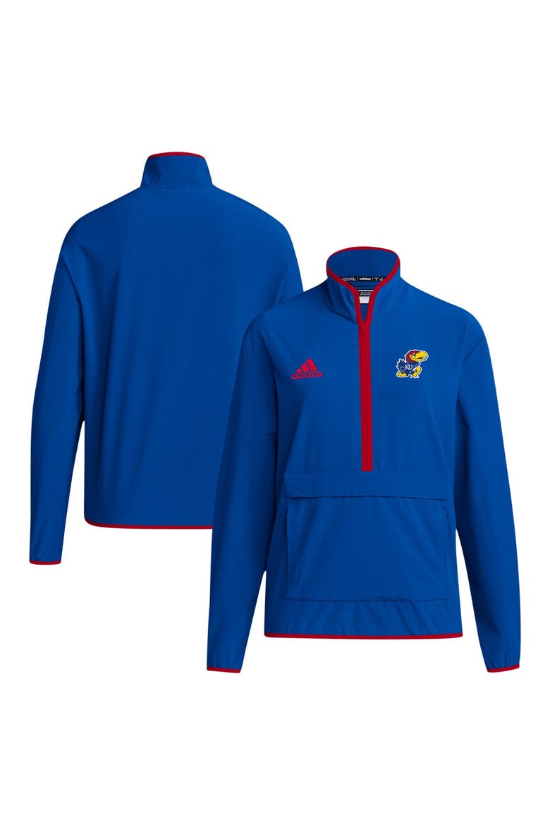 Men's adidas Royal Kansas Jayhawks 2024 Coaches Sideline Half-Zip Jacket, Main, color, Royal