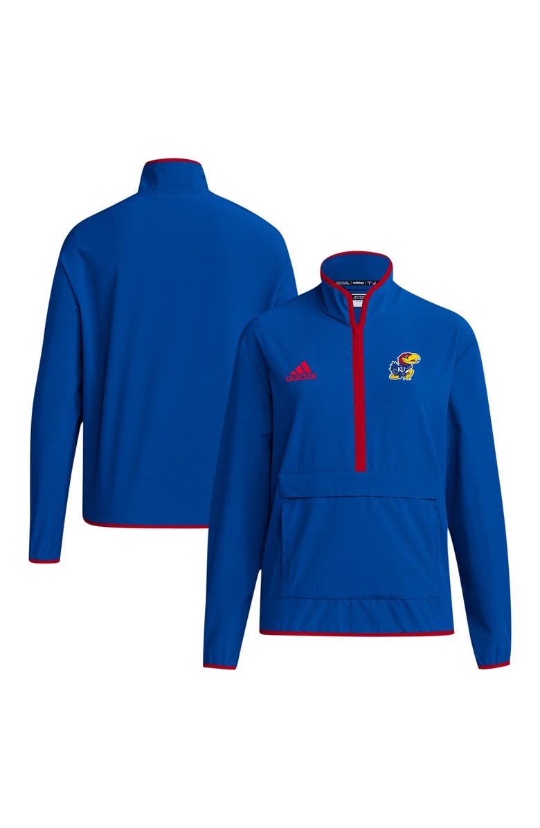 adidas Men's adidas Royal Kansas Jayhawks 2024 Coaches Sideline Half-Zip Jacket, Main, color, Royal