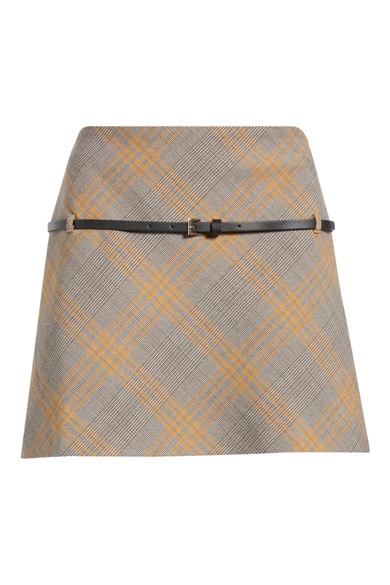 Melo Belted Plaid Minskirt, Alternate, color, BROWN