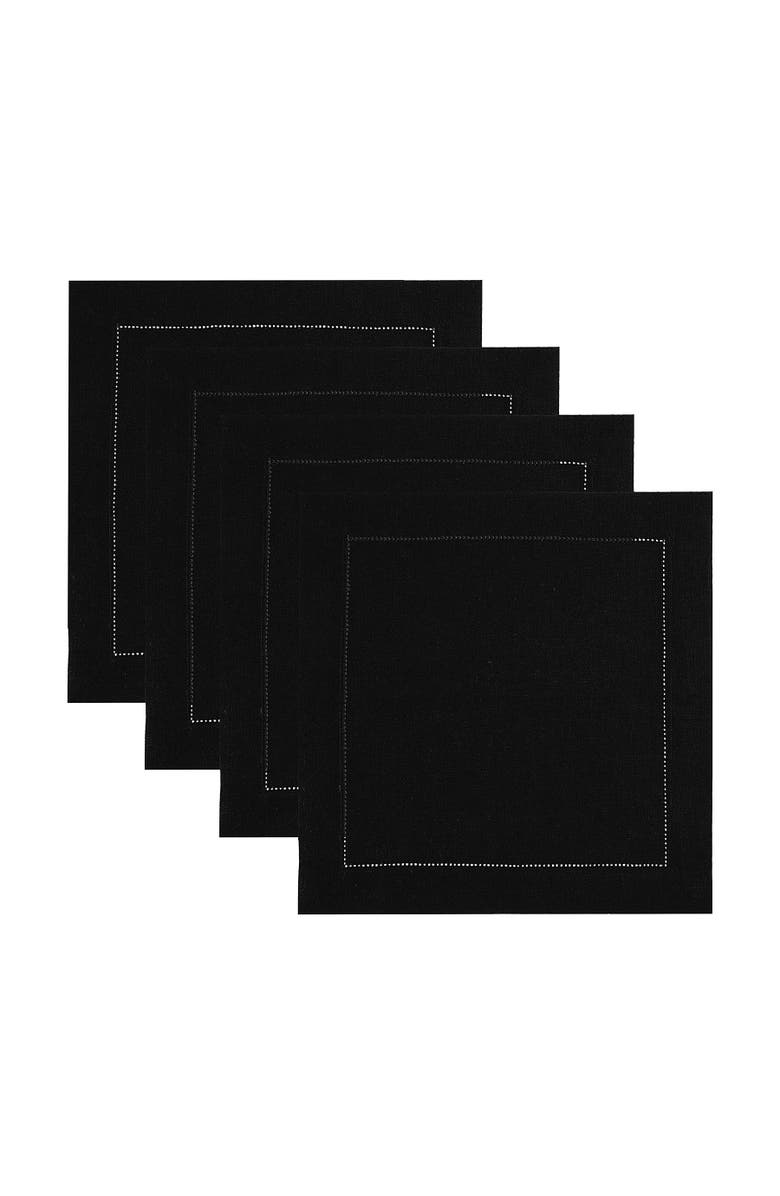 Solino Home Linen Square Placemats - Classic Hemstitch, Main, color, Black