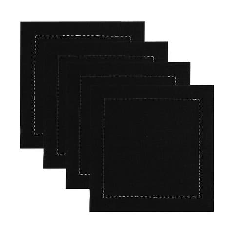 Linen Square Placemats Set of 4, 14 x 14 Inch for Dining Table, Holiday and Everyday Table Decor - Classic Hemstitch