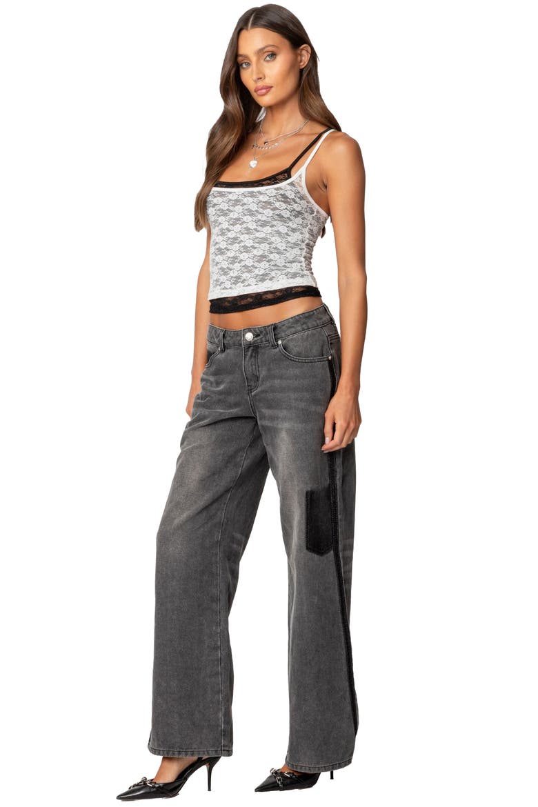 Deconstructed Low Rise Wide Leg Jeans, Alternate, color, BLACK-WASHED