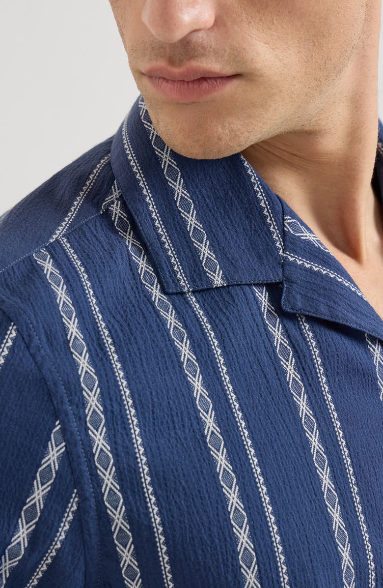 Brunello Cucinelli Seersucker short sleeve shirt, Alternate, color, Navy Blue