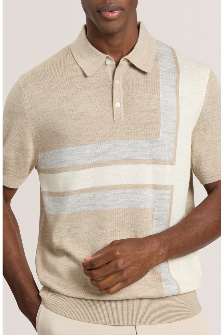 Intarsia Merino Wool Blend Sweater Polo, Main, color, LIGHT CAMEL HEATHER