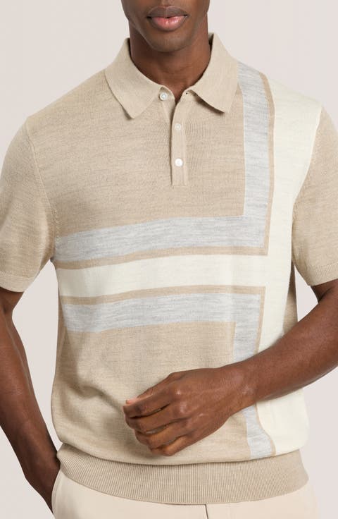 Intarsia Merino Wool Blend Sweater Polo