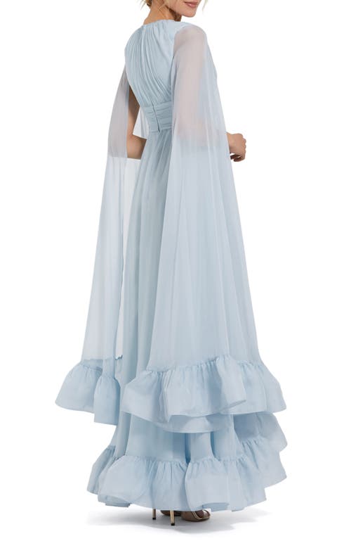 Mac Duggal Chiffon Cape Sleeve Midi Dress With Keyhole In Powder Blue