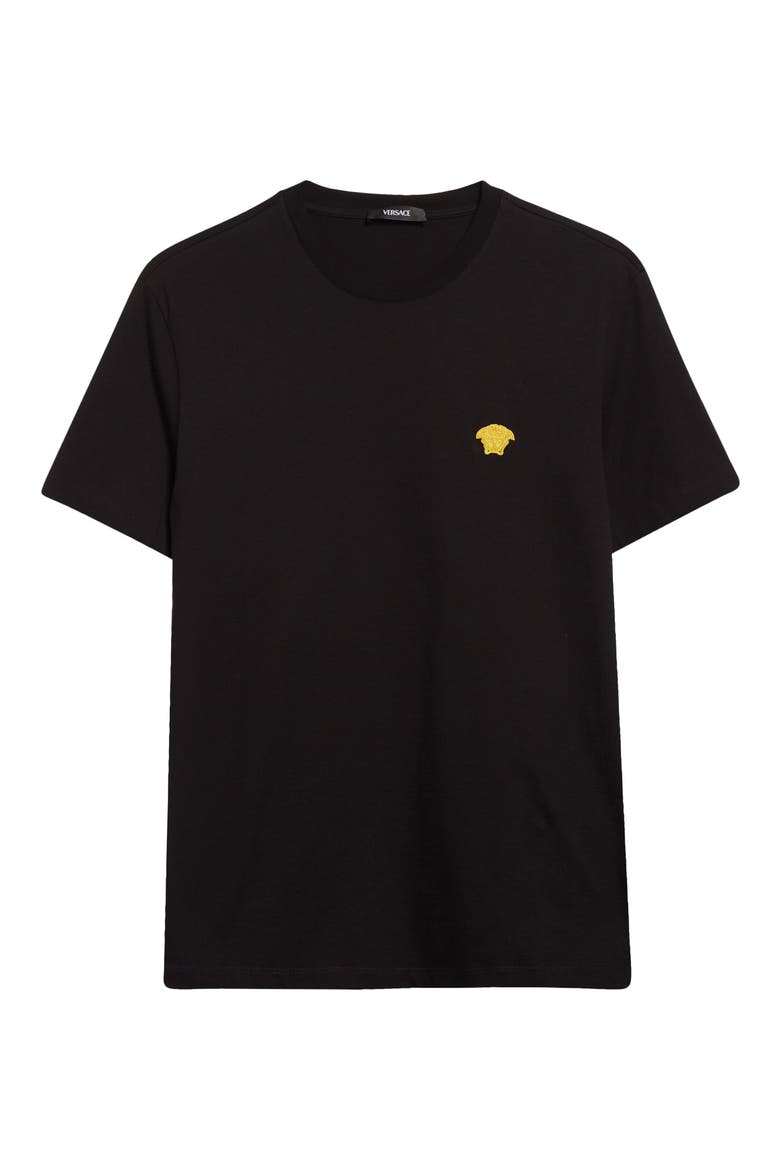 Medusa Embroidered Cotton T-Shirt, Alternate, color, BLACK
