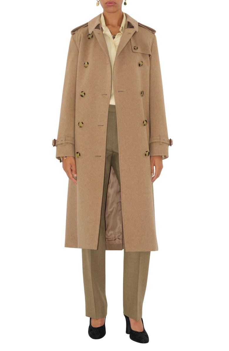 Burberry Kensington Cashmere Trench Coat, Main, color, Trail Melange